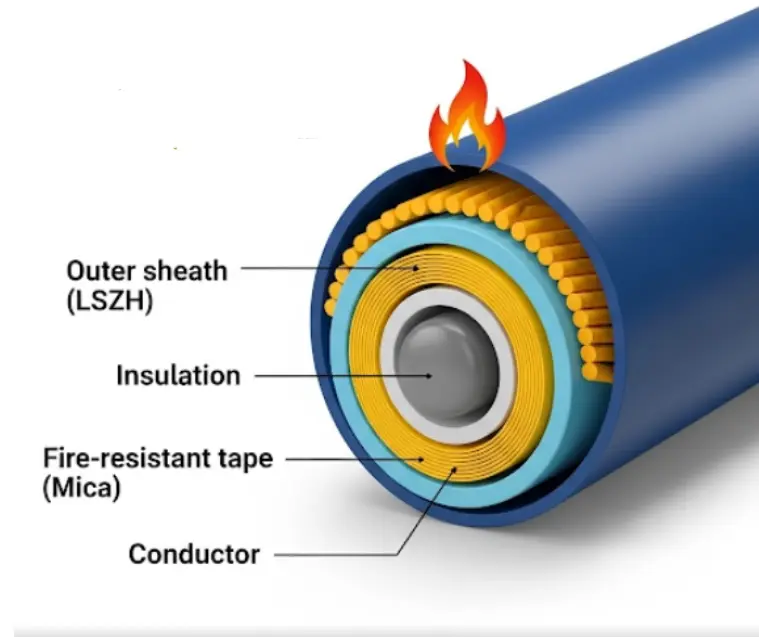 cấu tạo chi tiết cáp chống cháy với lớp mica , XLPE và LSZH